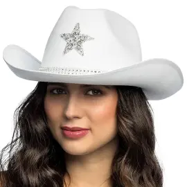 Cowboyhatt med Stj&auml;rna Vit