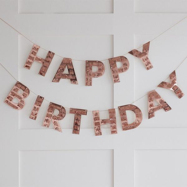 Happy Birthday Girlang med Fransar Roséguld