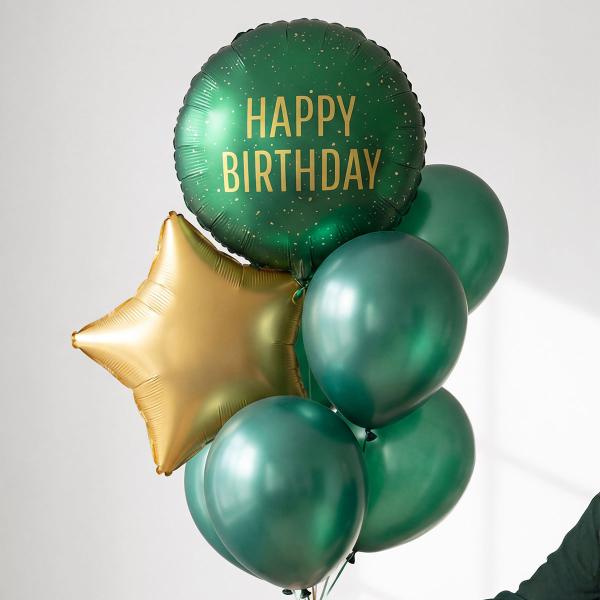 Rund Folieballong Happy Birthday Mörkgrön 35 cm