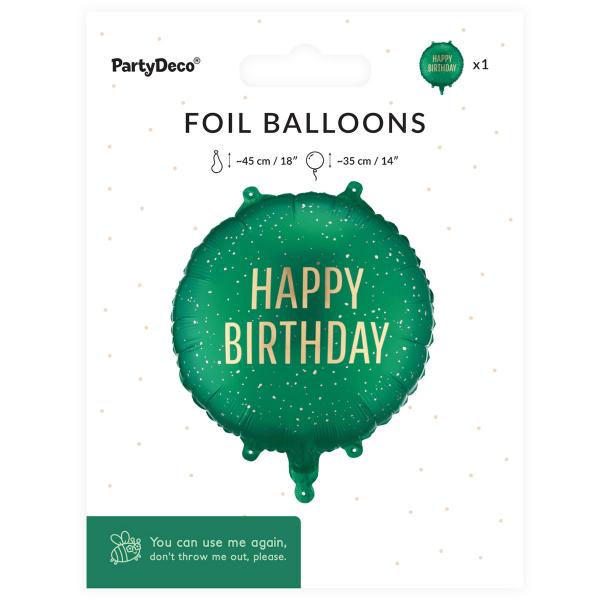 Rund Folieballong Happy Birthday Mörkgrön 35 cm