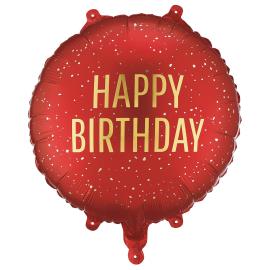 Rund Folieballong Happy Birthday M&ouml;rkr&ouml;d 35 cm