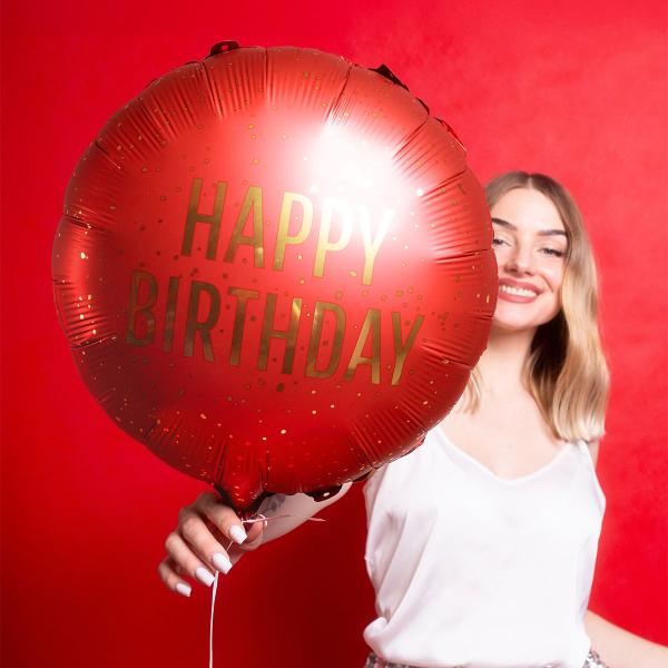 Rund Folieballong Happy Birthday Mörkröd 35 cm