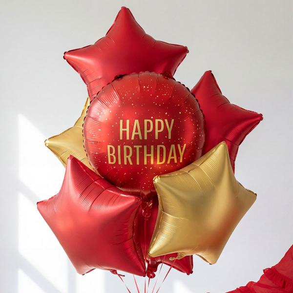 Rund Folieballong Happy Birthday Mörkröd 35 cm