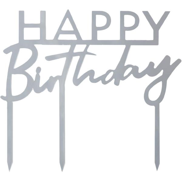 Happy Birthday Tårtdekoration Silver