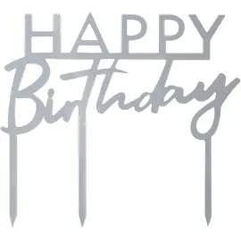 Happy Birthday Tårtdekoration Silver