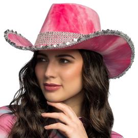 Cowboyhatt med Strass & Paljetter Rosa