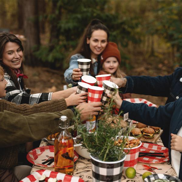 Rutiga Pappersmuggar Svart & Röd 6-pack