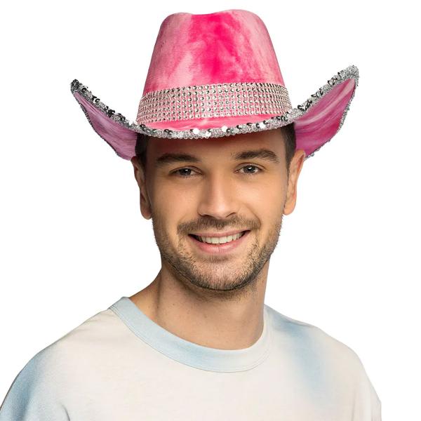 Cowboyhatt med Strass & Paljetter Rosa