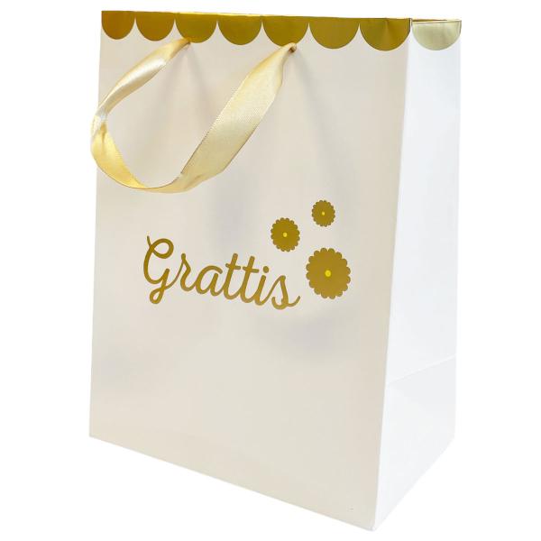 Presentpåse Grattis Guld/Vit