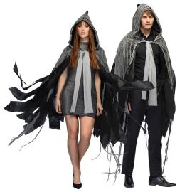Cape Halloween Gr&aring;/Svart