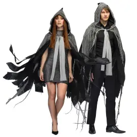 Cape Halloween Gr&aring;/Svart