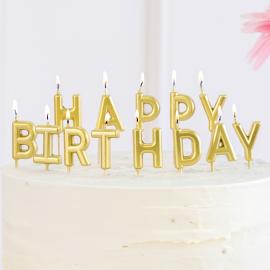 Happy Birthday Bokstavsljus Guld