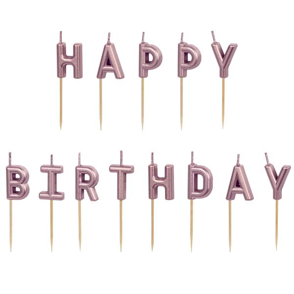 Bokstavsljus Happy Birthday Roséguld