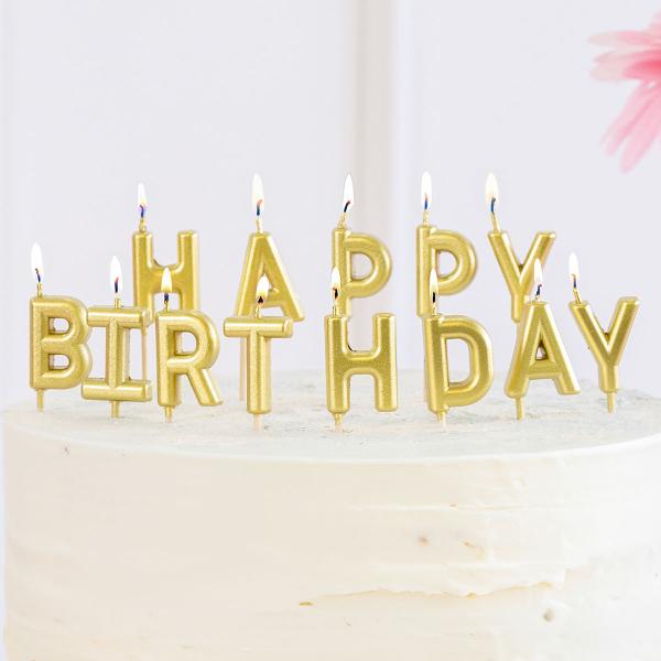 Happy Birthday Bokstavsljus Guld