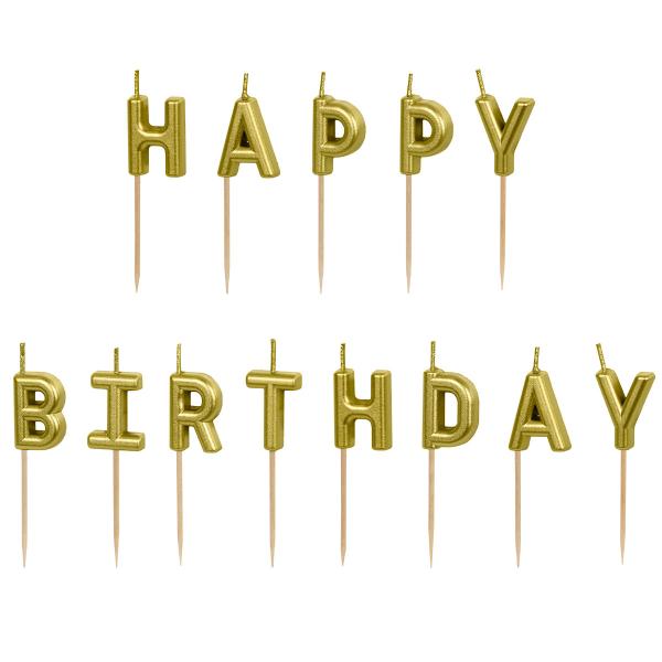 Happy Birthday Bokstavsljus Guld