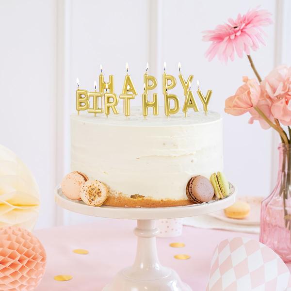Happy Birthday Bokstavsljus Guld