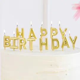 Happy Birthday Bokstavsljus Guld