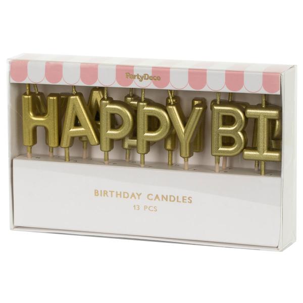 Happy Birthday Bokstavsljus Guld