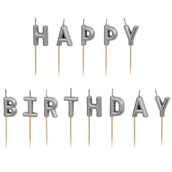 Happy Birthday Bokstavsljus Silver