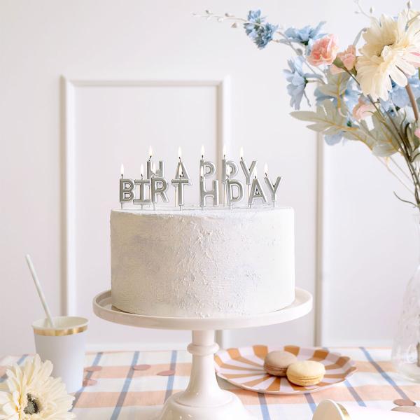 Happy Birthday Bokstavsljus Silver