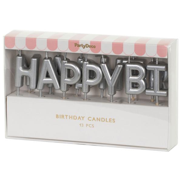 Happy Birthday Bokstavsljus Silver