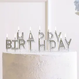 Happy Birthday Bokstavsljus Silver