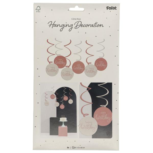 Hängande Födelsedagsdekorationer Krämrosa/Krämvit 6-pack