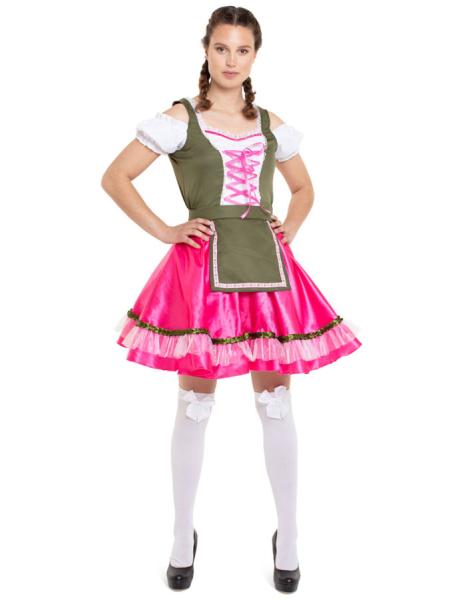 Oktoberfest Dirndl Klänning Rosa Deluxe