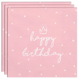 Happy Birthday Servetter med Prickar Rosa