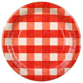 Rutiga Papperstallrikar R&ouml;d 27 cm 6-pack