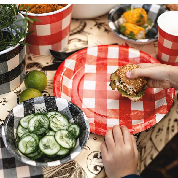 Rutiga Papperstallrikar Röd 27 cm 6-pack