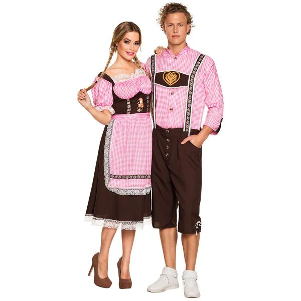 Oktoberfest Dirndl Brun/Rosa/Vit