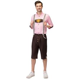 Oktoberfest Lederhosen Brun/Rosa/Vit