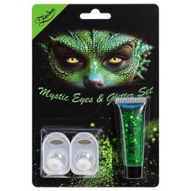 Vita Kontaktlinser med Gr&ouml;n Glittergel
