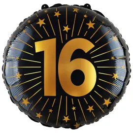 Folieballong med Stj&auml;rnor & Siffran 16