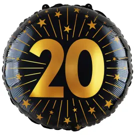 Folieballong med Stj&auml;rnor & Siffran 20