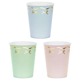 Pappersmuggar Pastell med Guldrosetter 6-pack