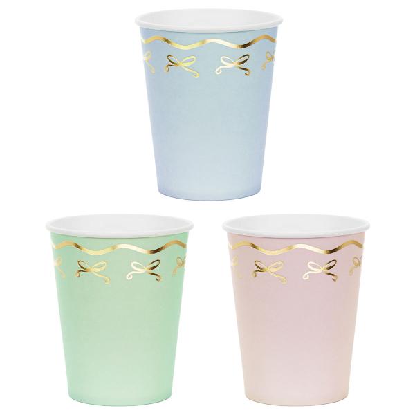 Pappersmuggar Pastell med Guldrosetter 6-pack