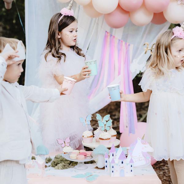 Pappersmuggar Pastell med Guldrosetter 6-pack