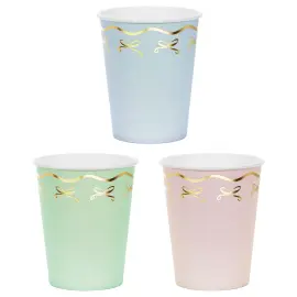 Pappersmuggar Pastell med Guldrosetter 6-pack
