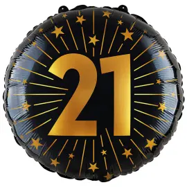 Folieballong med Stj&auml;rnor & Siffran 21