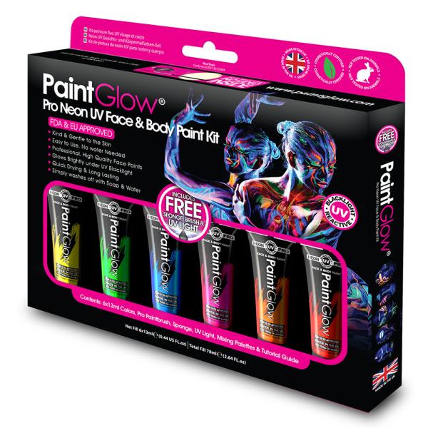 PaintGlow Pro Neon UV Ansikts- och Kroppsfärg Set