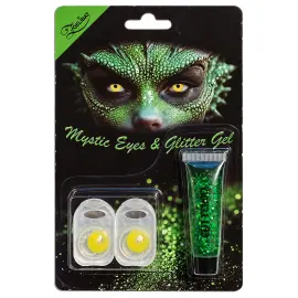 Gula Kontaktlinser med Gr&ouml;n Glittergel