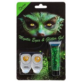 Guld Kontaktlinser med Gr&ouml;n Glittergel
