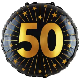 Folieballong med Stj&auml;rnor & Siffran 50