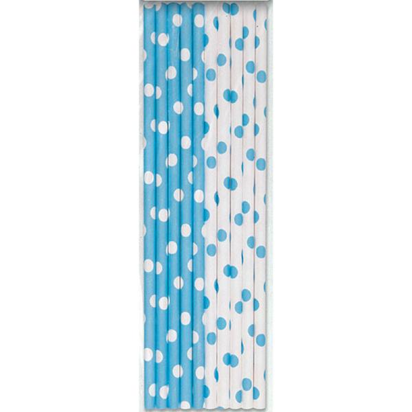 Papperssugrör Ljusblå Polka Dot