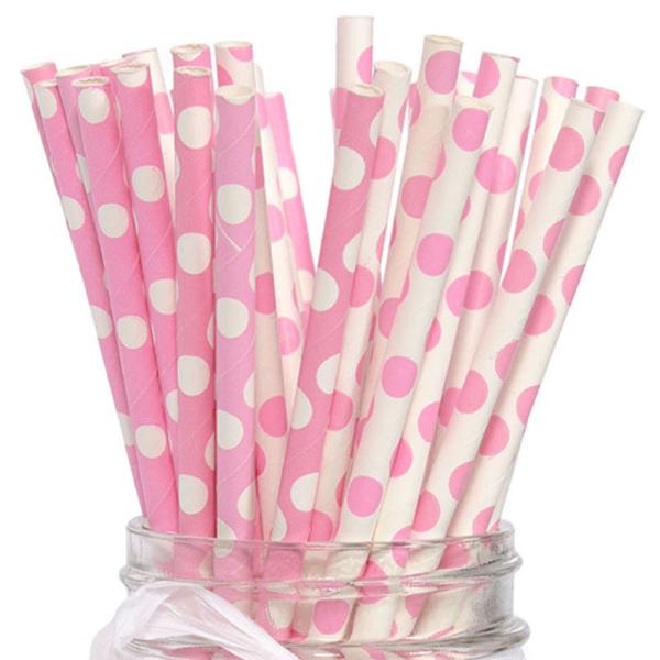 Papperssugrör Ljusrosa Polka Dot