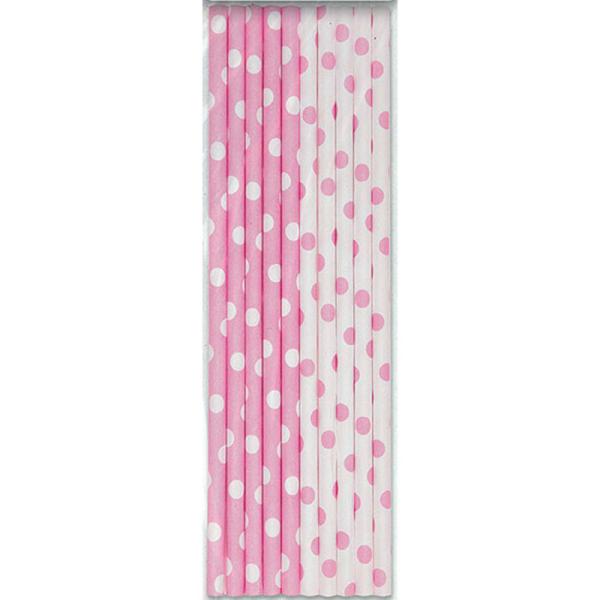 Papperssugrör Ljusrosa Polka Dot