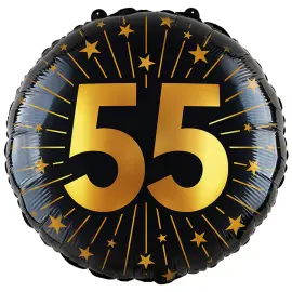 Folieballong med Stj&auml;rnor & Siffran 55