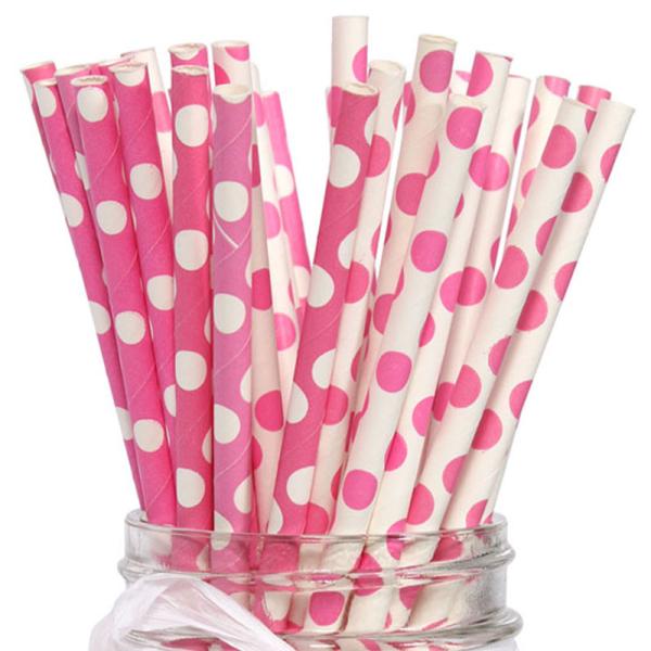 Papperssugrör Rosa Polka Dot